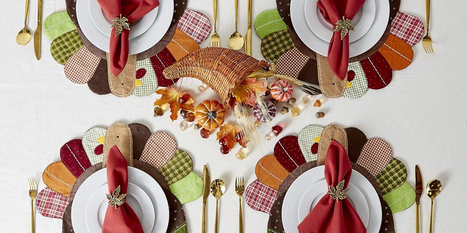 imageDII Fall Table Decorations Thanksgiving Placemat Set 14x19 Embroidered Turkey 4 CountEmbroidered Turkey