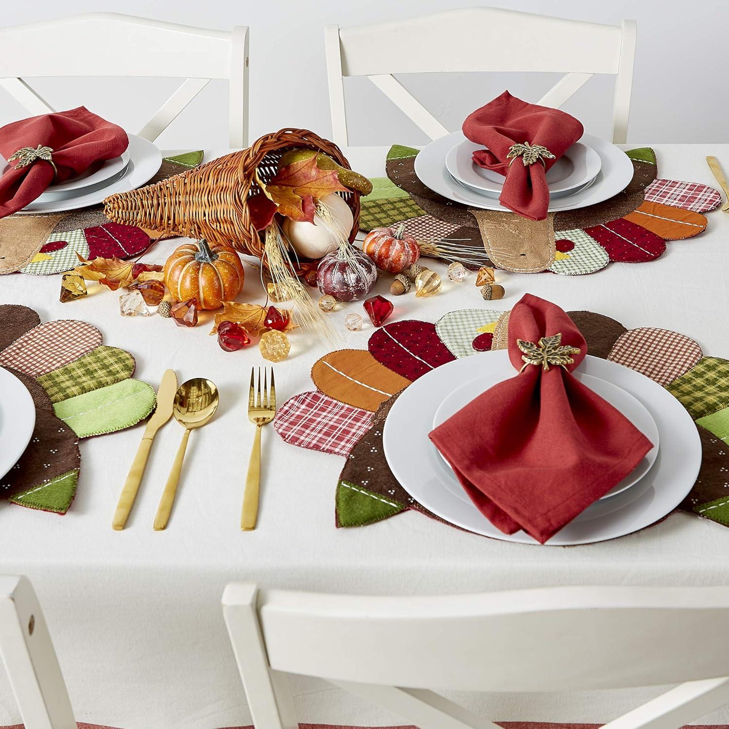 imageDII Fall Table Decorations Thanksgiving Placemat Set 14x19 Embroidered Turkey 4 CountEmbroidered Turkey