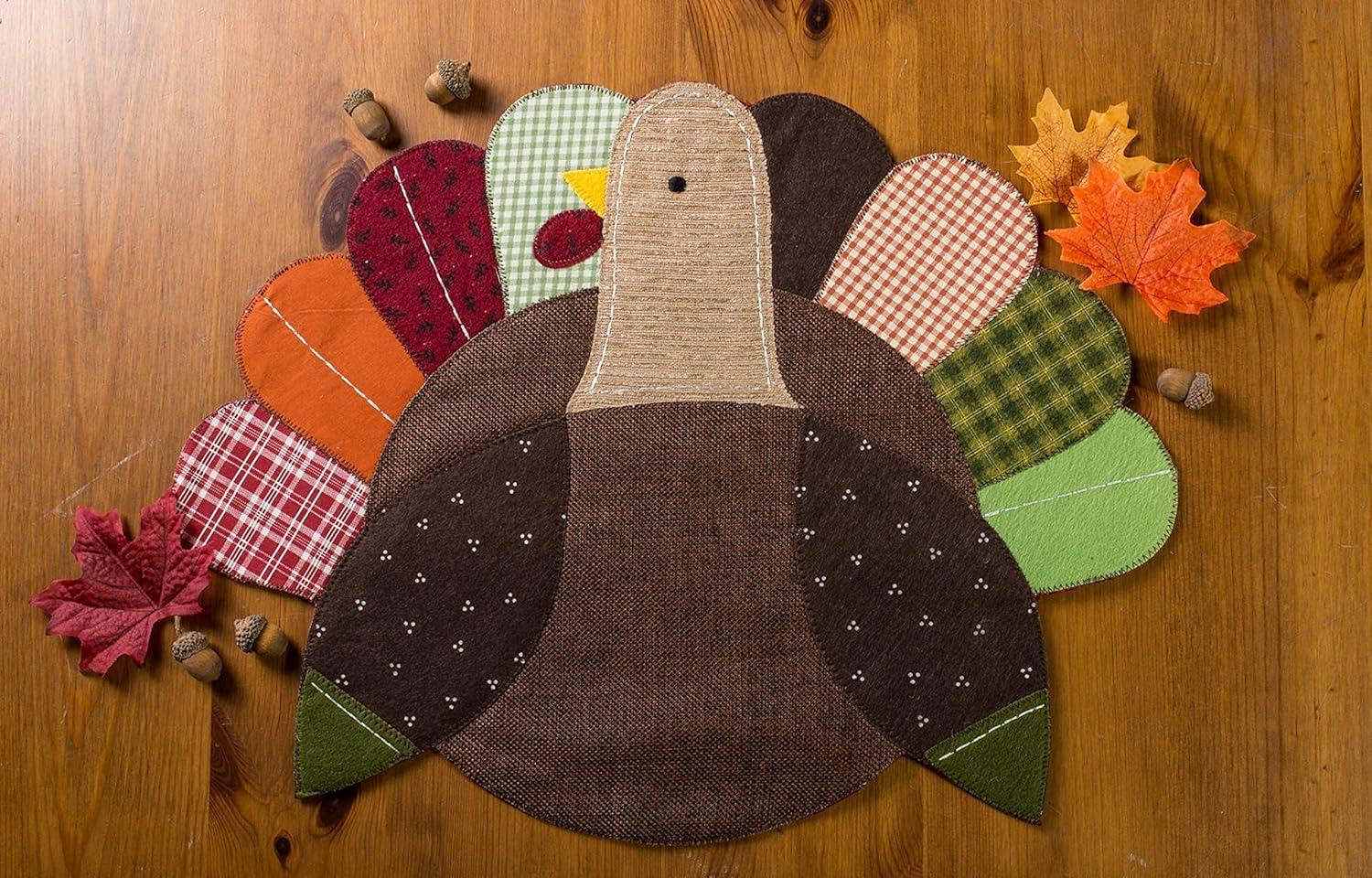imageDII Fall Table Decorations Thanksgiving Placemat Set 14x19 Embroidered Turkey 4 CountEmbroidered Turkey