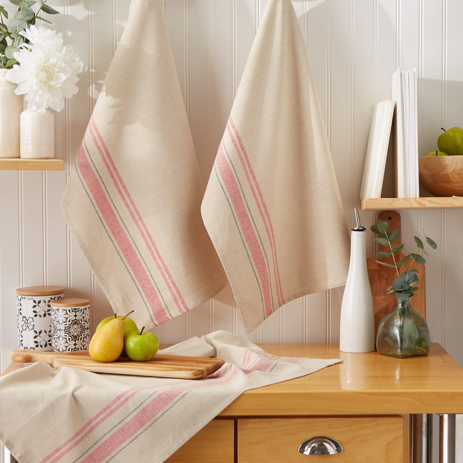 imageDII French Stripe Dishtowels Kitchen Collection 20 x 30 Set of 3 Chambray BlueRed