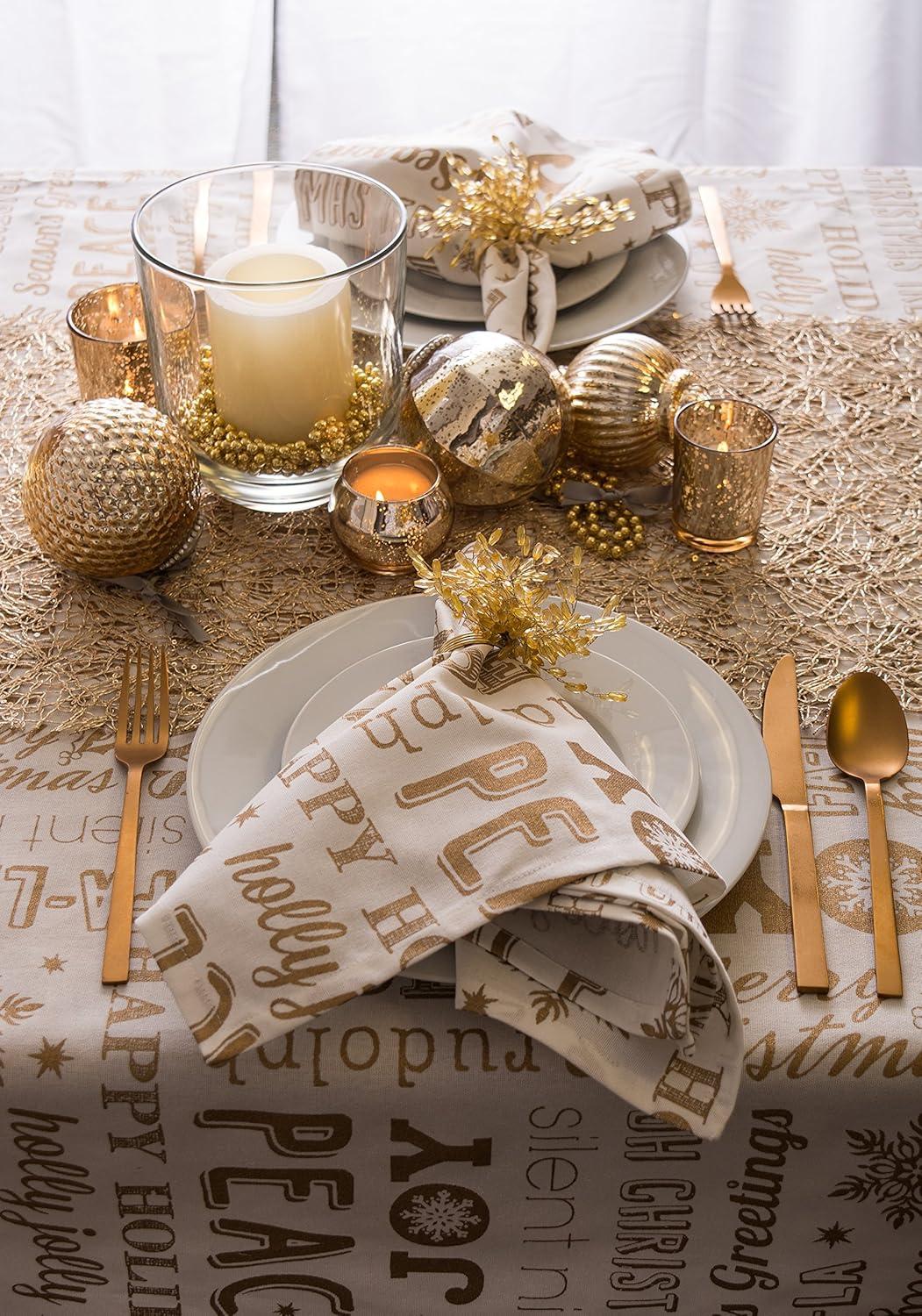 imageDII Holiday Dining Table Linen Metallic Fabric Kitchen Dcor Christmas Tablecloth 60x84 Silver Holiday CollageGold Holiday Collage