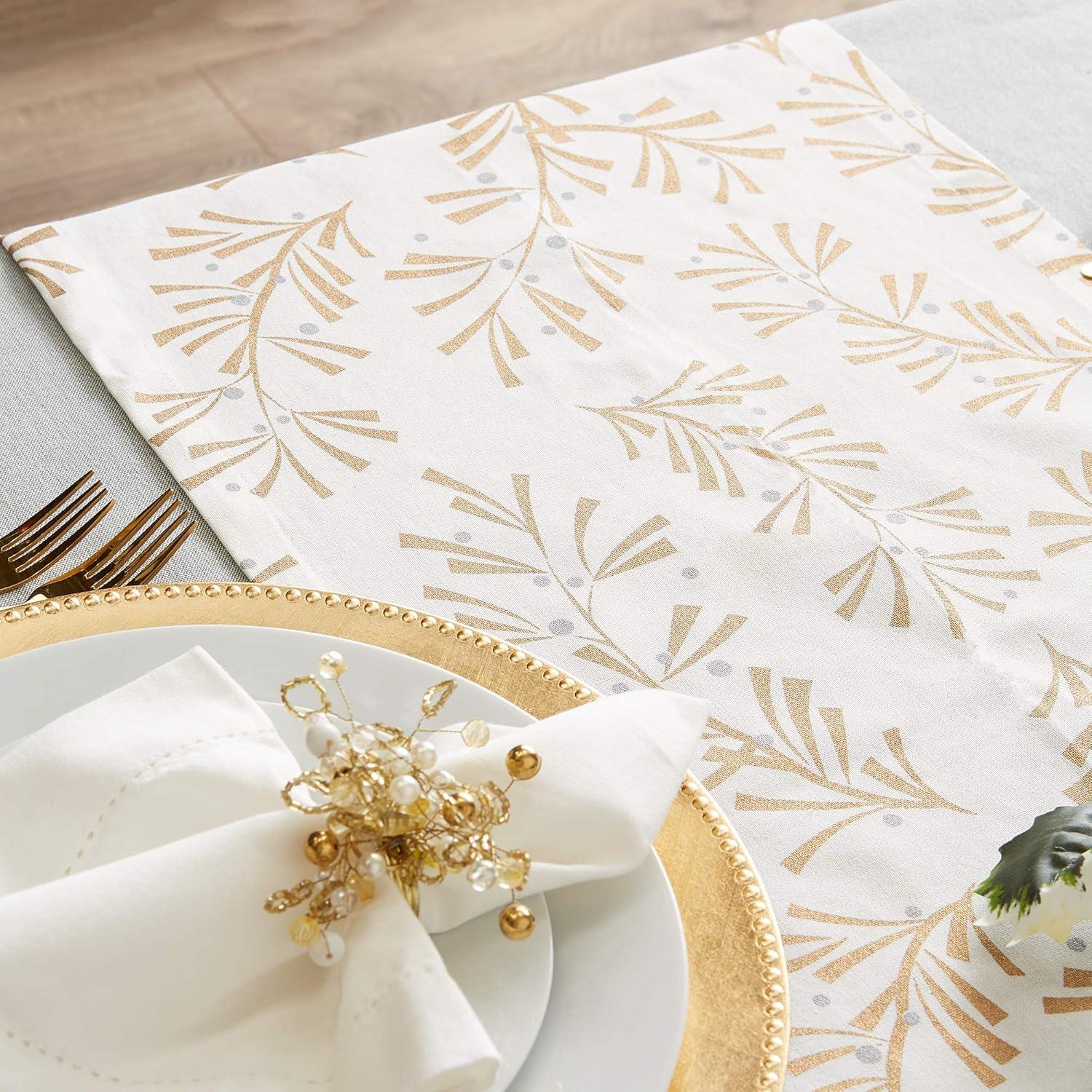 imageDII Holiday Dining Table Linen Metallic Fabric Kitchen Dcor Christmas Tablecloth 60x84 Silver Holiday CollageGold Holly Leaves