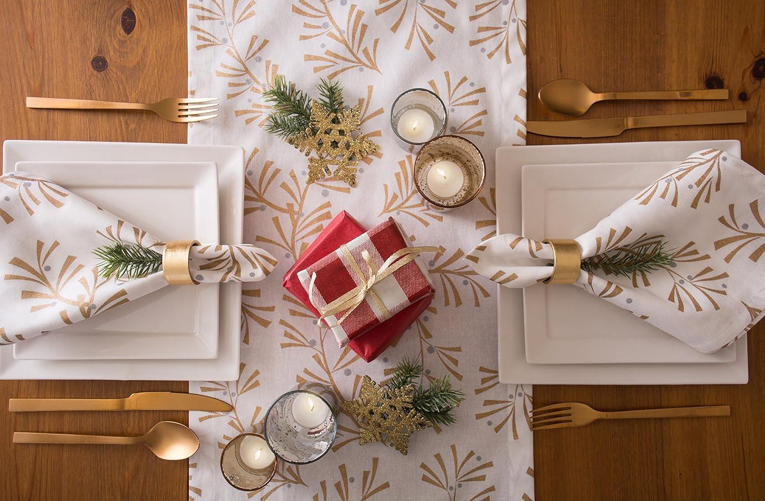 imageDII Holiday Dining Table Linen Metallic Fabric Kitchen Dcor Christmas Tablecloth 60x84 Silver Holiday CollageGold Holly Leaves
