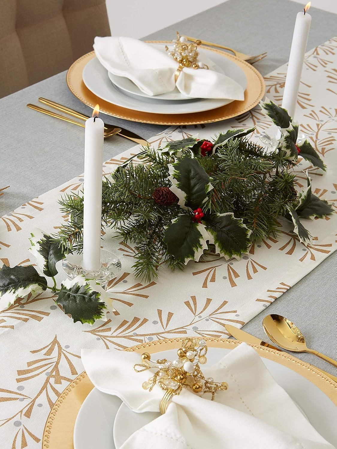 imageDII Holiday Dining Table Linen Metallic Fabric Kitchen Dcor Christmas Tablecloth 60x84 Silver Holiday CollageGold Holly Leaves