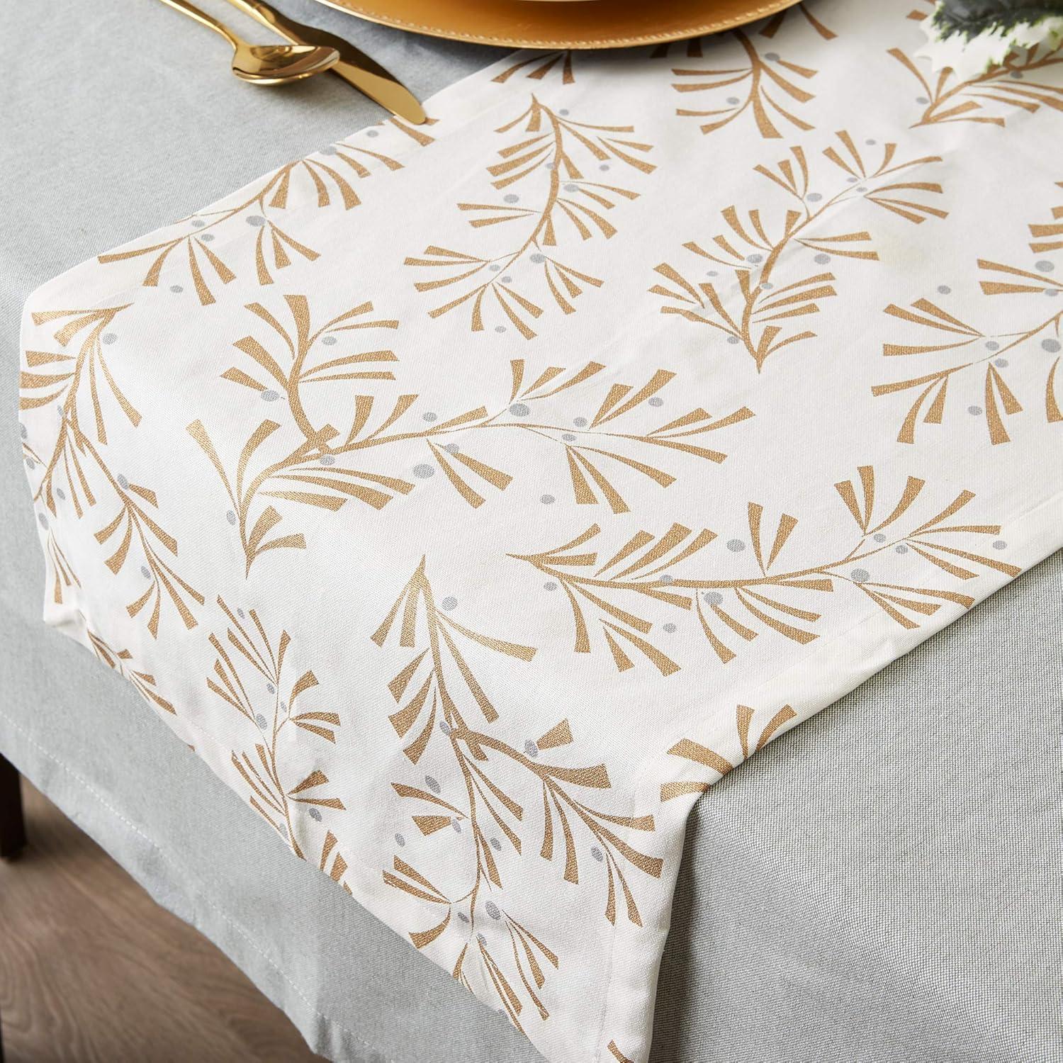 imageDII Holiday Dining Table Linen Metallic Fabric Kitchen Dcor Christmas Tablecloth 60x84 Silver Holiday CollageGold Holly Leaves