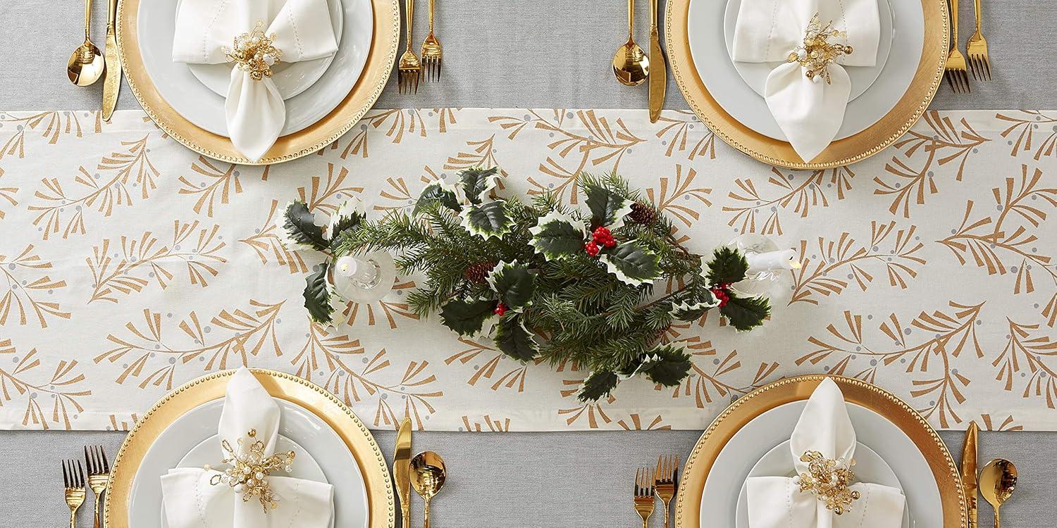 imageDII Holiday Dining Table Linen Metallic Fabric Kitchen Dcor Christmas Tablecloth 60x84 Silver Holiday CollageGold Holly Leaves