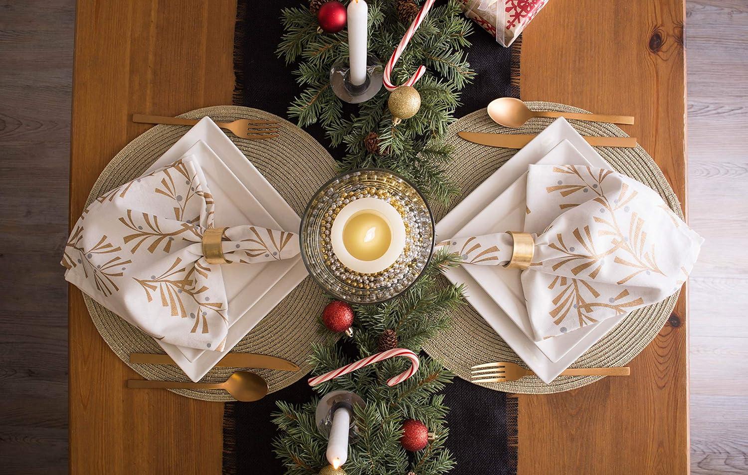 imageDII Holiday Dining Table Linen Metallic Fabric Kitchen Dcor Christmas Tablecloth 60x84 Silver Holiday CollageGold Holly Leaves