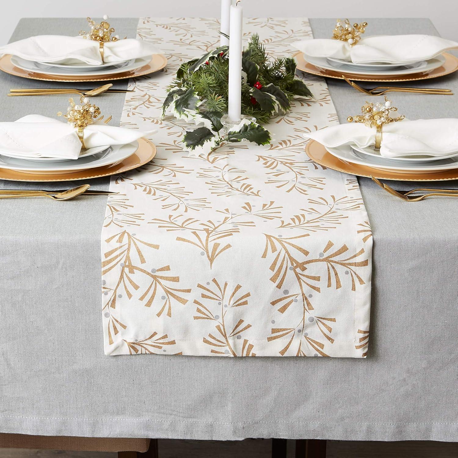 imageDII Holiday Dining Table Linen Metallic Fabric Kitchen Dcor Christmas Tablecloth 60x84 Silver Holiday CollageGold Holly Leaves
