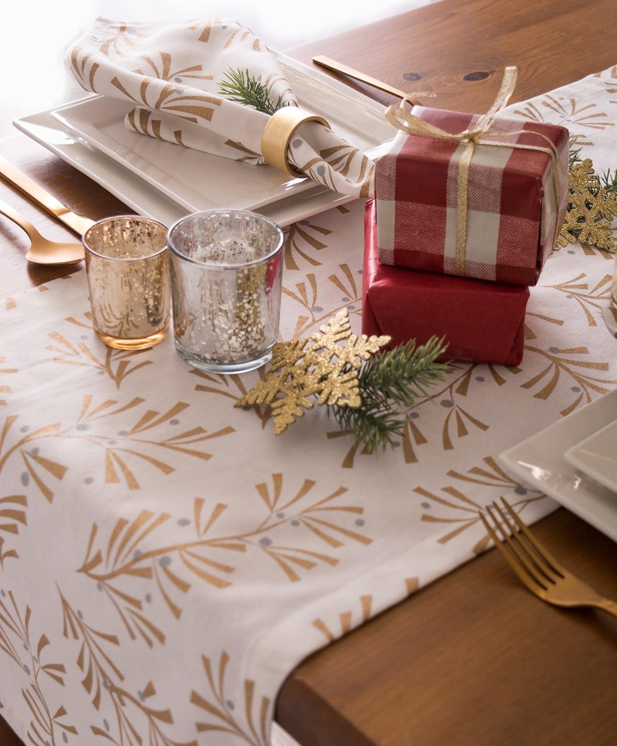 imageDII Holiday Dining Table Linen Metallic Fabric Kitchen Dcor Christmas Tablecloth 60x84 Silver Holiday CollageGold Holly Leaves
