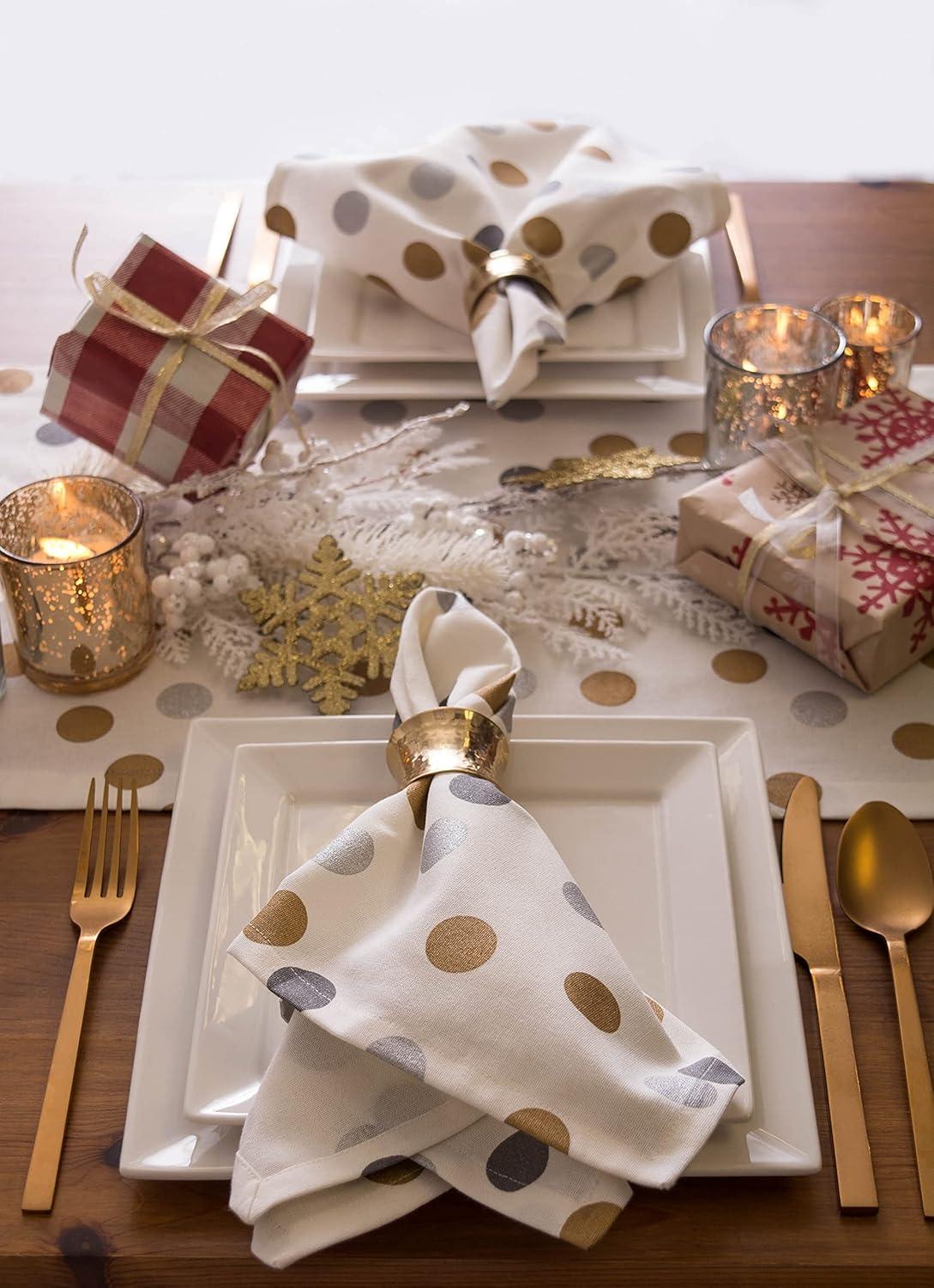 imageDII Holiday Dining Table Linen Metallic Fabric Kitchen Dcor Christmas Tablecloth 60x84 Silver Holiday CollageSilver  Gold Polka Dot Confetti