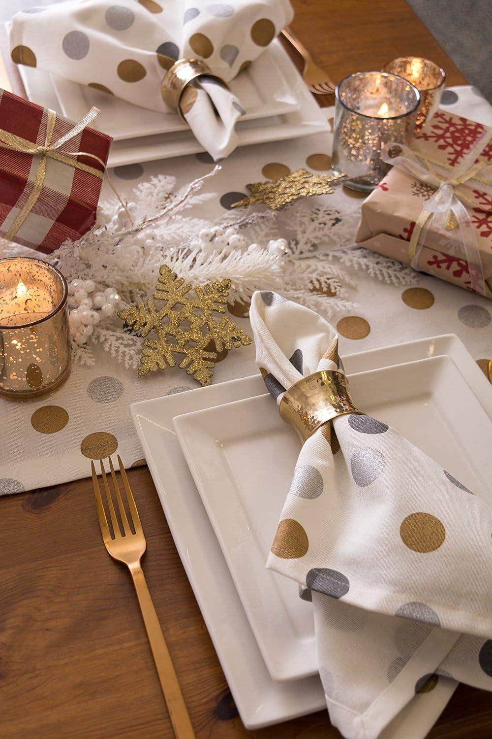 imageDII Holiday Dining Table Linen Metallic Fabric Kitchen Dcor Christmas Tablecloth 60x84 Silver Holiday CollageSilver  Gold Polka Dot Confetti