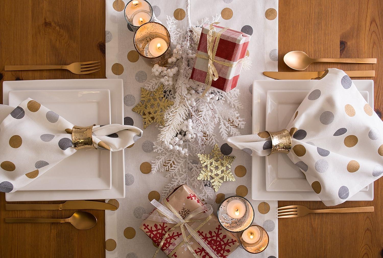 imageDII Holiday Dining Table Linen Metallic Fabric Kitchen Dcor Christmas Tablecloth 60x84 Silver Holiday CollageSilver  Gold Polka Dot Confetti