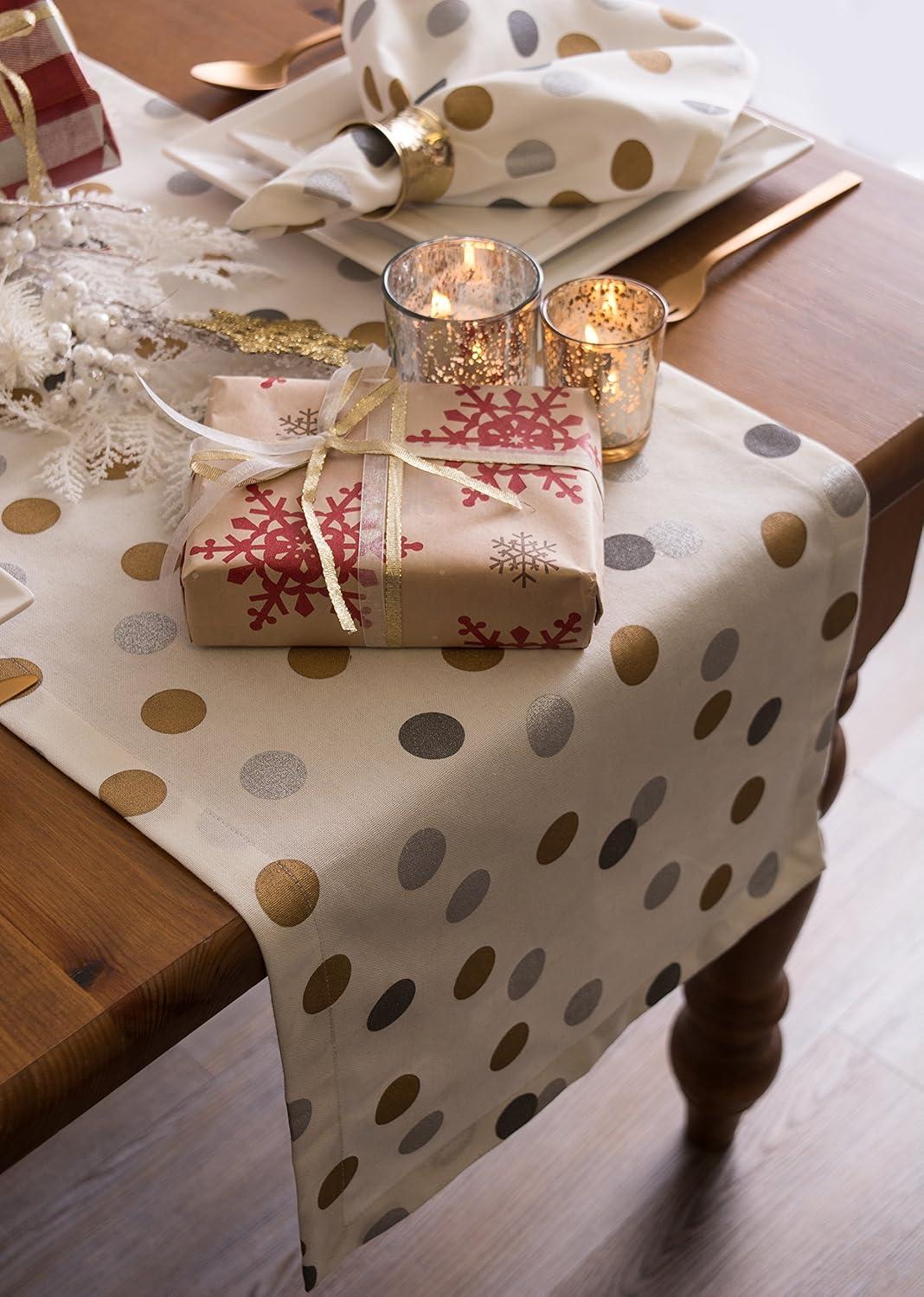imageDII Holiday Dining Table Linen Metallic Fabric Kitchen Dcor Christmas Tablecloth 60x84 Silver Holiday CollageSilver  Gold Polka Dot Confetti
