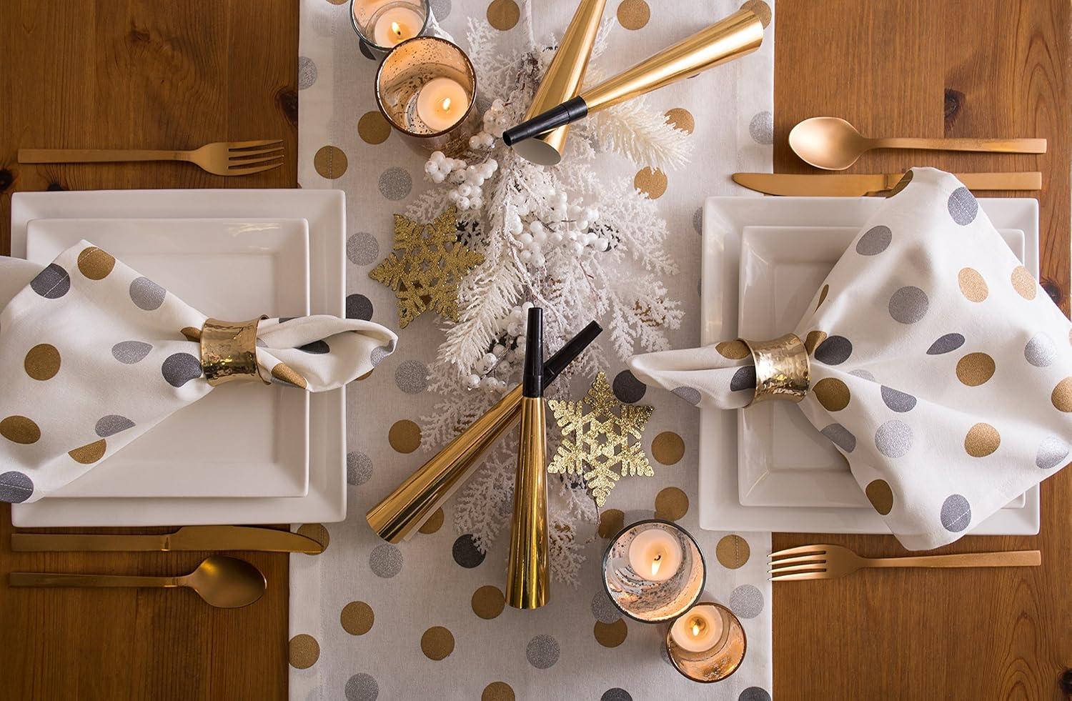 imageDII Holiday Dining Table Linen Metallic Fabric Kitchen Dcor Christmas Tablecloth 60x84 Silver Holiday CollageSilver  Gold Polka Dot Confetti