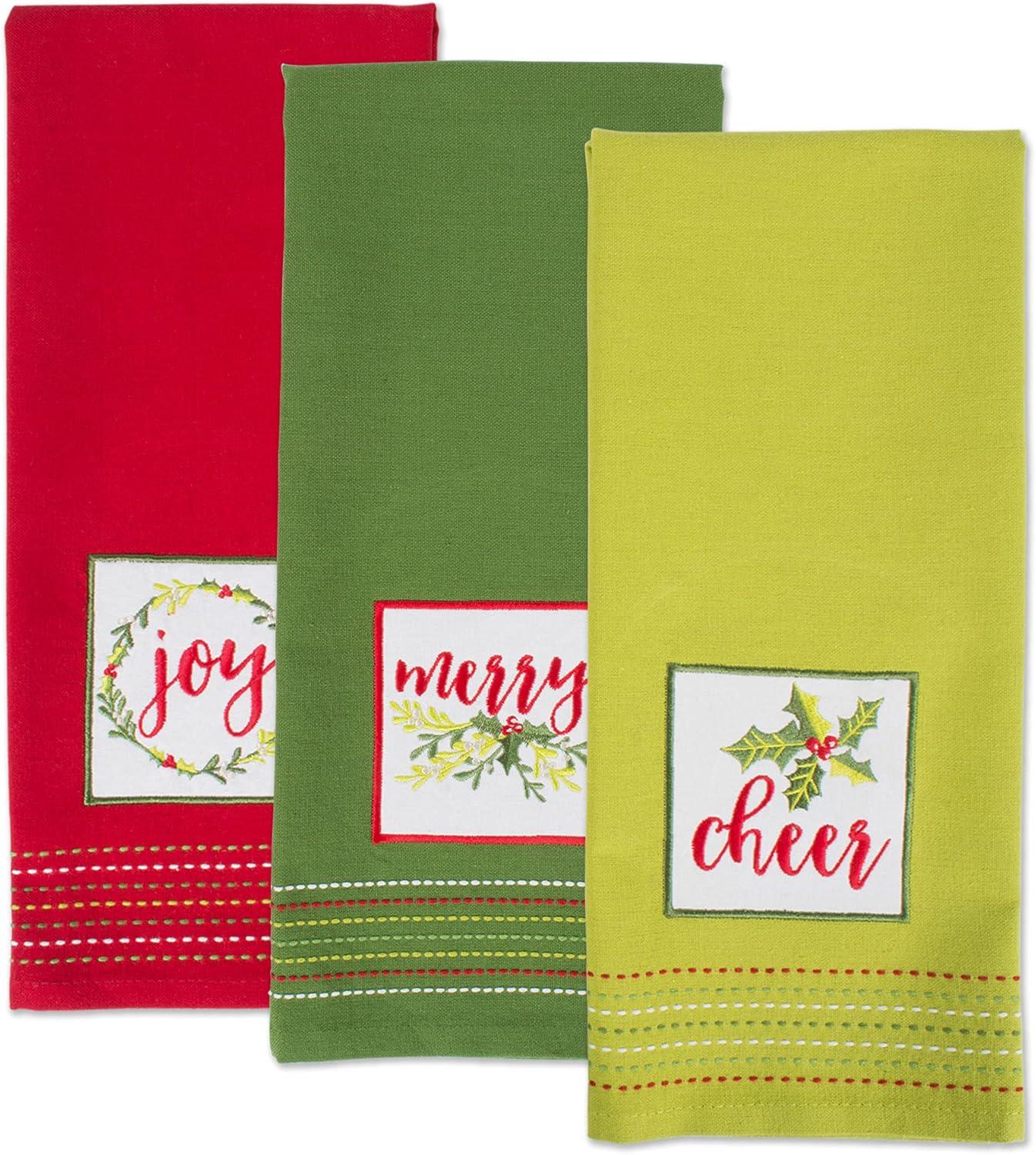 imageDII Holiday Kitchen Towels Embroidered Dish Towel Set 18x28 Cozy Christmas 3 PieceCheers Merry  Joy