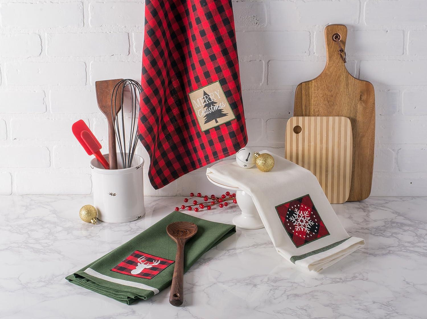 imageDII Holiday Kitchen Towels Embroidered Dish Towel Set 18x28 Cozy Christmas 3 PieceFireside