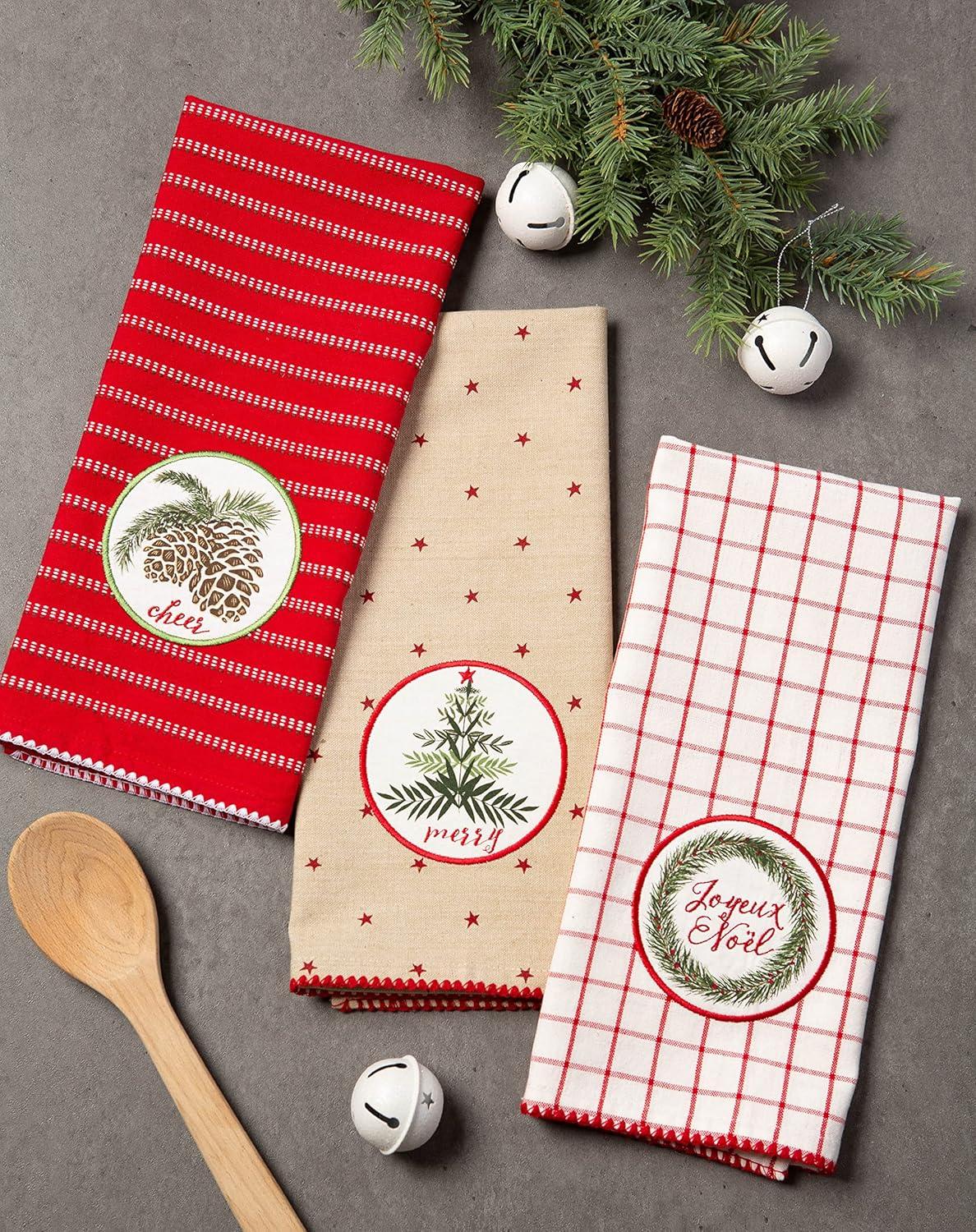 imageDII Holiday Kitchen Towels Embroidered Dish Towel Set 18x28 Cozy Christmas 3 PieceNoel