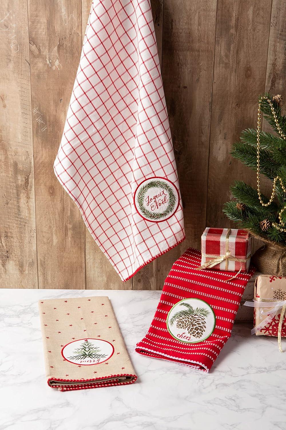 imageDII Holiday Kitchen Towels Embroidered Dish Towel Set 18x28 Cozy Christmas 3 PieceNoel
