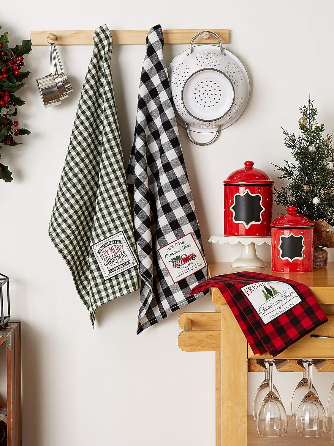 imageDII Holiday Kitchen Towels Embroidered Dish Towel Set 18x28 Cozy Christmas 3 PieceTree Farm