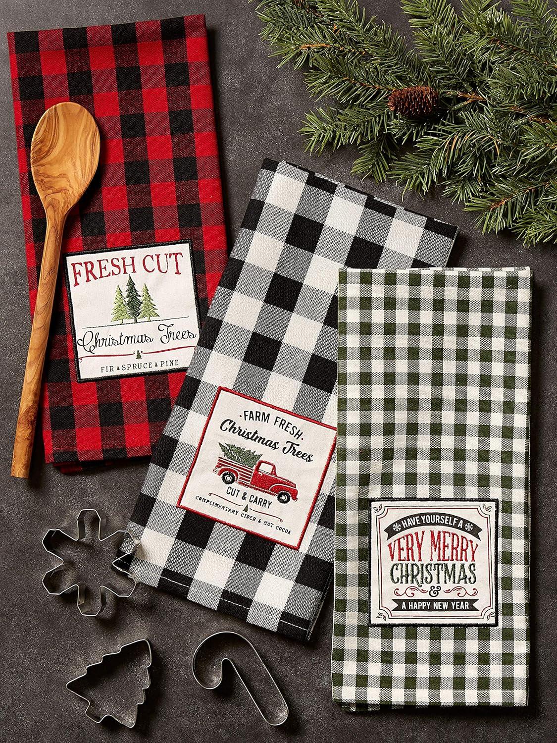 imageDII Holiday Kitchen Towels Embroidered Dish Towel Set 18x28 Cozy Christmas 3 PieceTree Farm