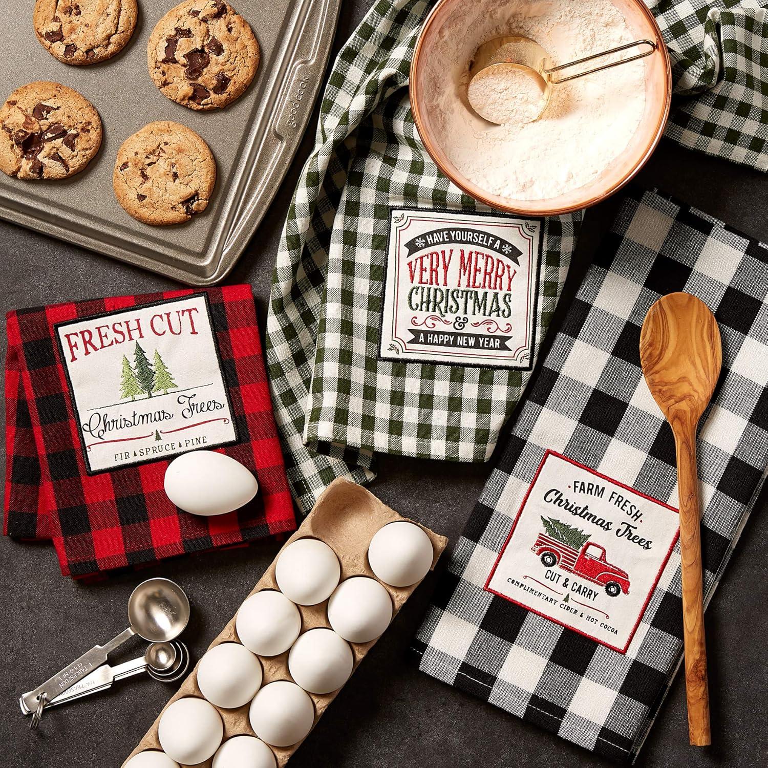imageDII Holiday Kitchen Towels Embroidered Dish Towel Set 18x28 Cozy Christmas 3 PieceTree Farm
