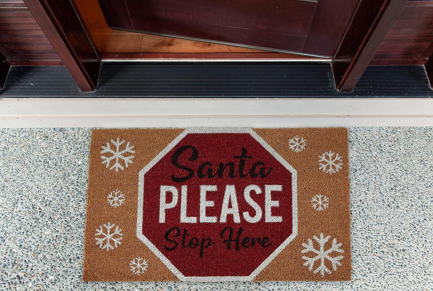 imageDII Outdoor Christmas Door Mat Collection Natural Coir Doormat ampamp Front Porch Dcor 17x29 Santa Belly GoldSanta Please Stop