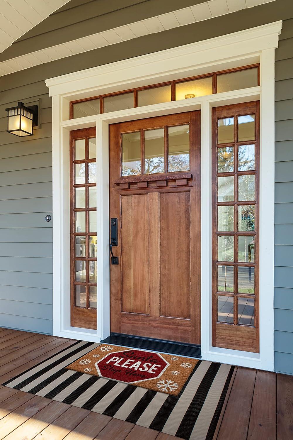 imageDII Outdoor Christmas Door Mat Collection Natural Coir Doormat ampamp Front Porch Dcor 17x29 Santa Belly GoldSanta Please Stop
