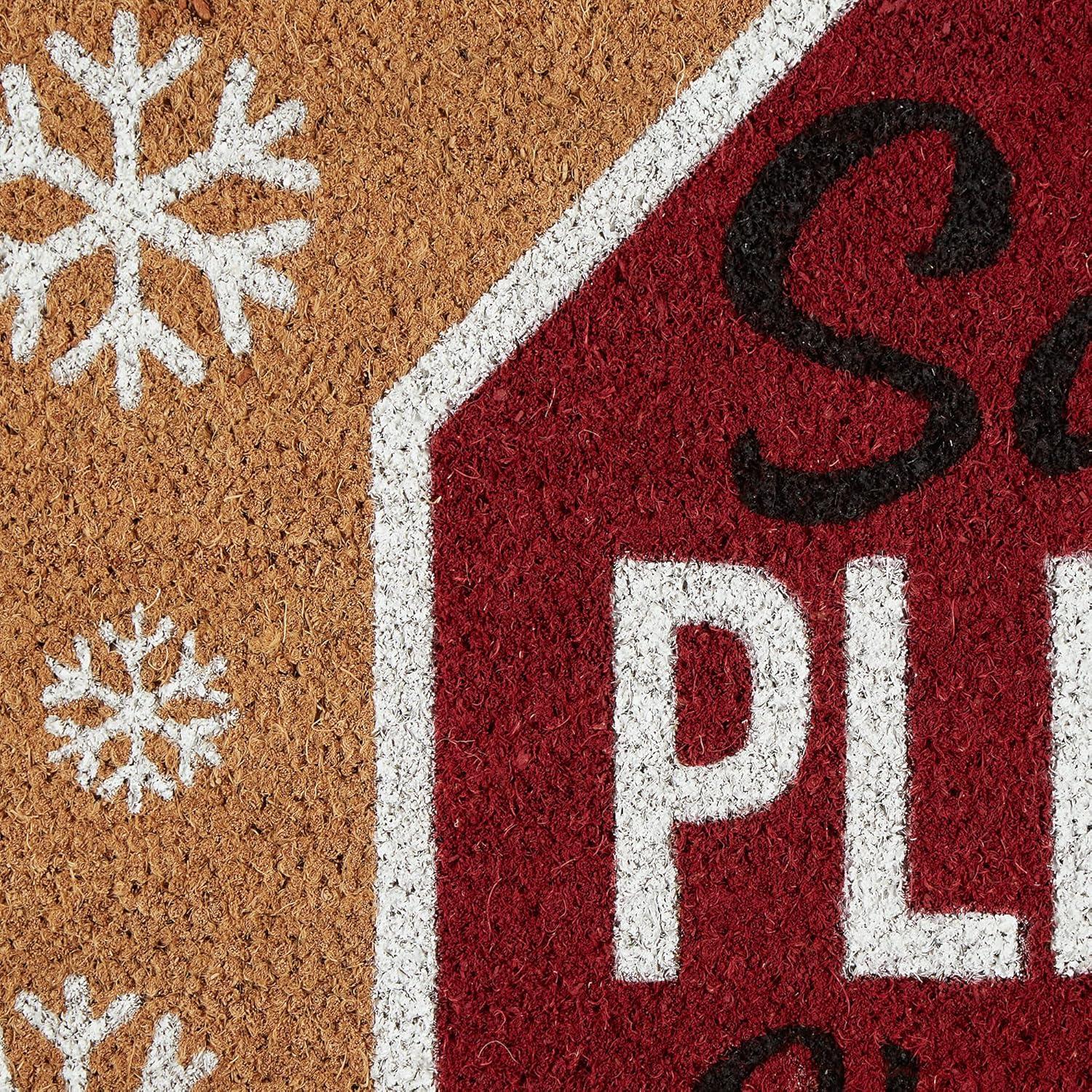 imageDII Outdoor Christmas Door Mat Collection Natural Coir Doormat ampamp Front Porch Dcor 17x29 Santa Belly GoldSanta Please Stop