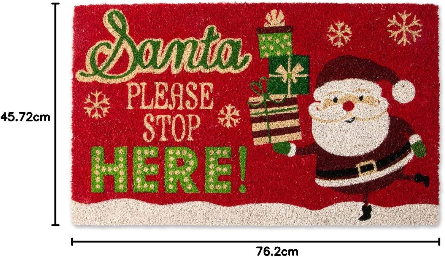 imageDII Outdoor Christmas Door Mat Collection Natural Coir Doormat ampamp Front Porch Dcor 17x29 Santa Belly GoldSanta Stop Here