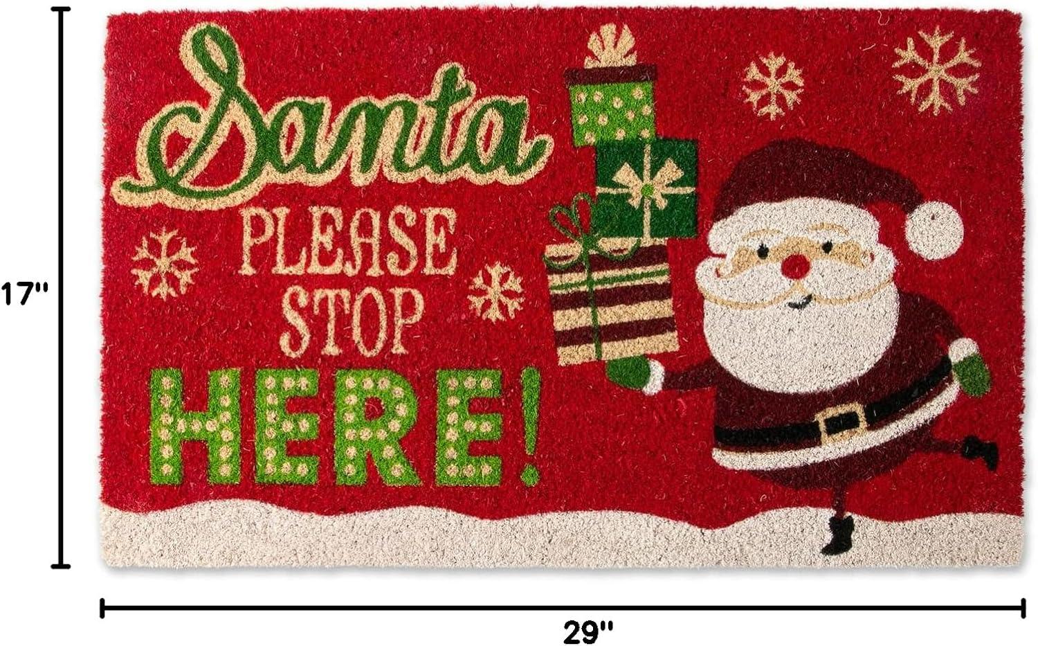 imageDII Outdoor Christmas Door Mat Collection Natural Coir Doormat ampamp Front Porch Dcor 17x29 Santa Belly GoldSanta Stop Here