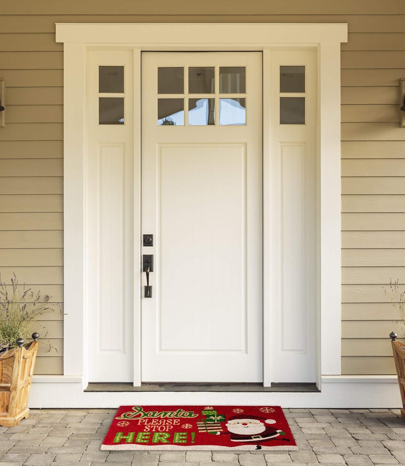 imageDII Outdoor Christmas Door Mat Collection Natural Coir Doormat ampamp Front Porch Dcor 17x29 Santa Belly GoldSanta Stop Here