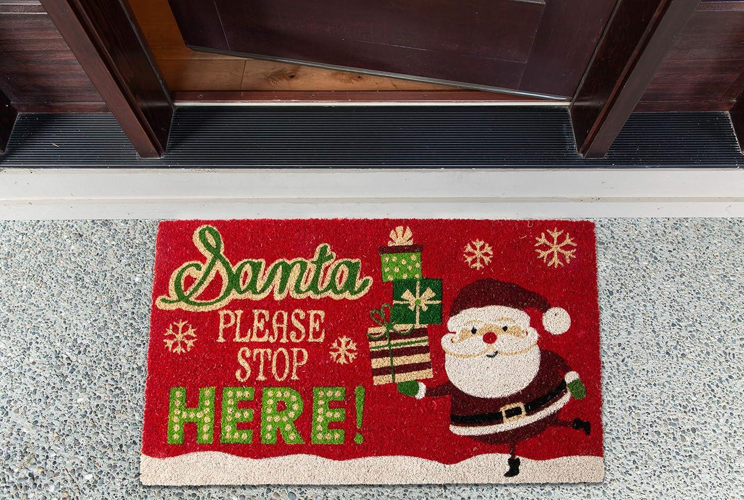 imageDII Outdoor Christmas Door Mat Collection Natural Coir Doormat ampamp Front Porch Dcor 17x29 Santa Belly GoldSanta Stop Here