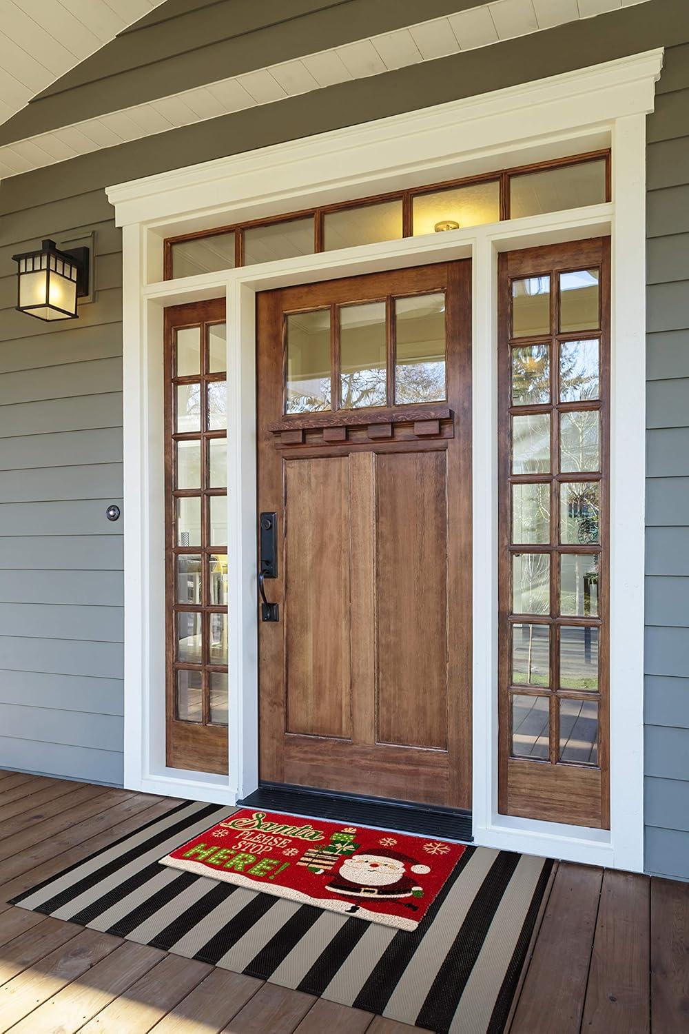 imageDII Outdoor Christmas Door Mat Collection Natural Coir Doormat ampamp Front Porch Dcor 17x29 Santa Belly GoldSanta Stop Here