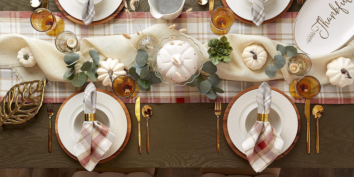 imageDII Thankful Autumn Collection Fall Tabletop Decoration Reversible Placemat Set 13x19 Falls Bounty 4 PieceCozy Picnic Plaid