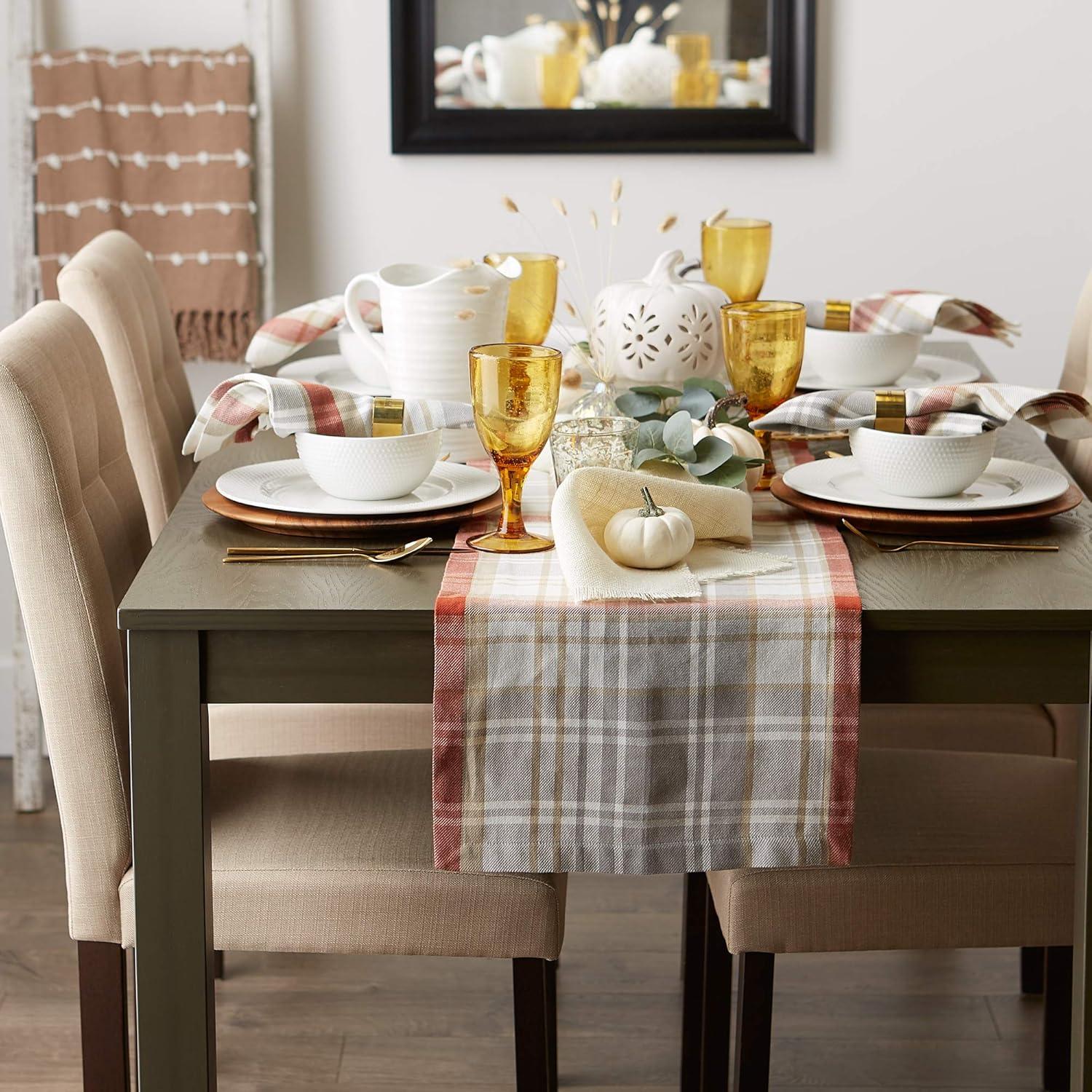 imageDII Thankful Autumn Collection Fall Tabletop Decoration Reversible Placemat Set 13x19 Falls Bounty 4 PieceCozy Picnic Plaid