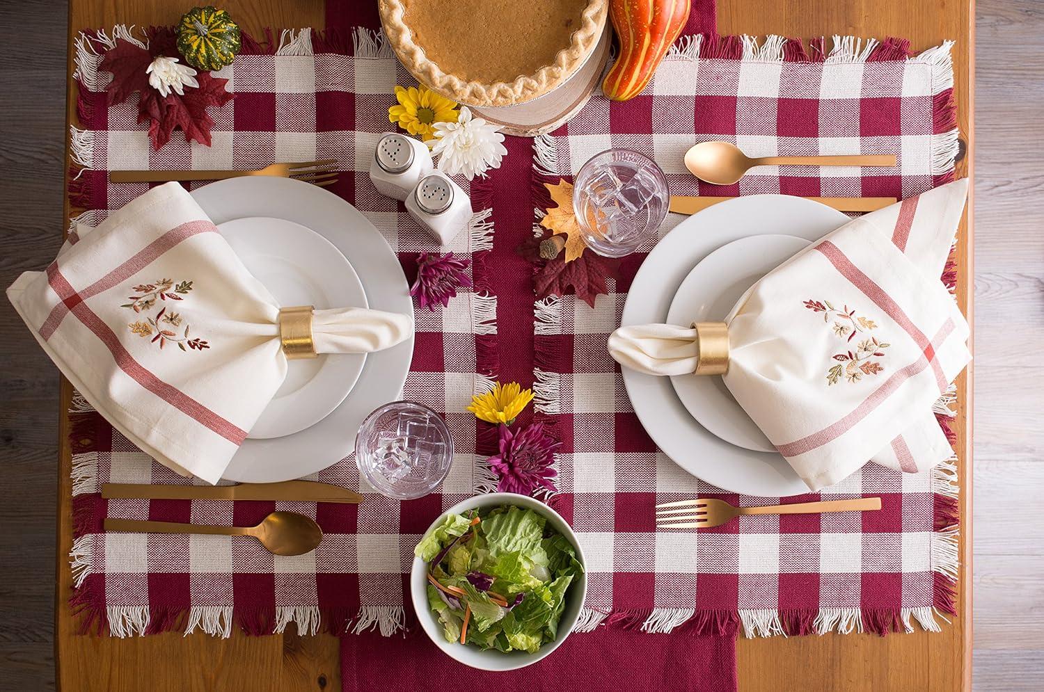 imageDII Thankful Autumn Collection Fall Tabletop Decoration Reversible Placemat Set 13x19 Falls Bounty 4 PieceFalling Leaves