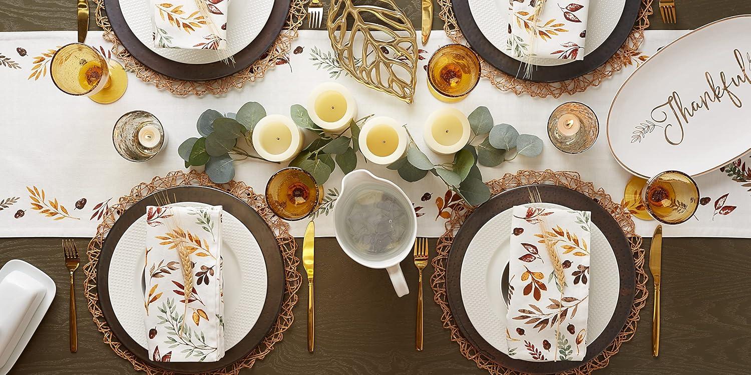 imageDII Thankful Autumn Collection Fall Tabletop Decoration Reversible Placemat Set 13x19 Falls Bounty 4 PieceFalls Bounty
