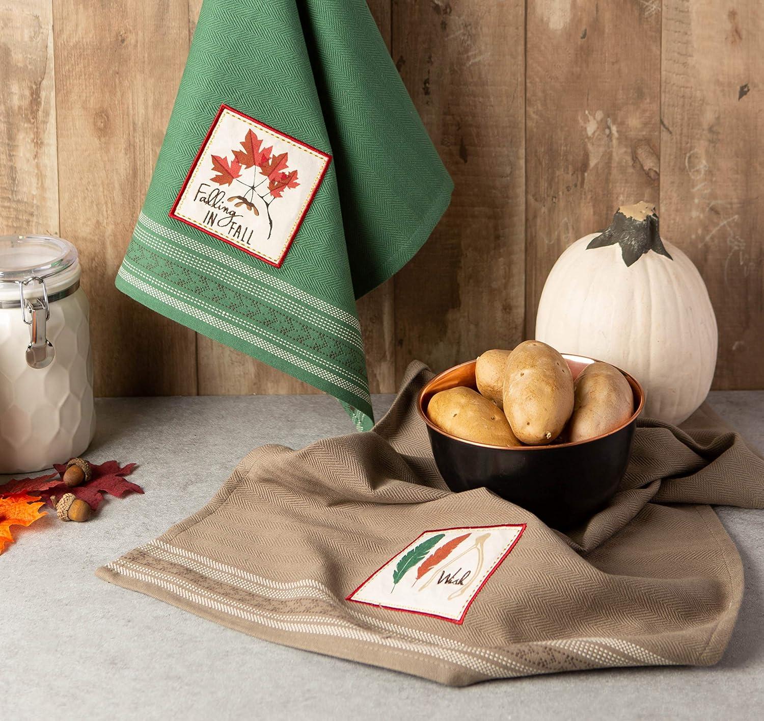 imageDII Thanksgiving Fall Kitchen Towels Collection Decorative Embellished Dish Towel Set 18x28 Falling Leaves 2 CountFalling Leaves