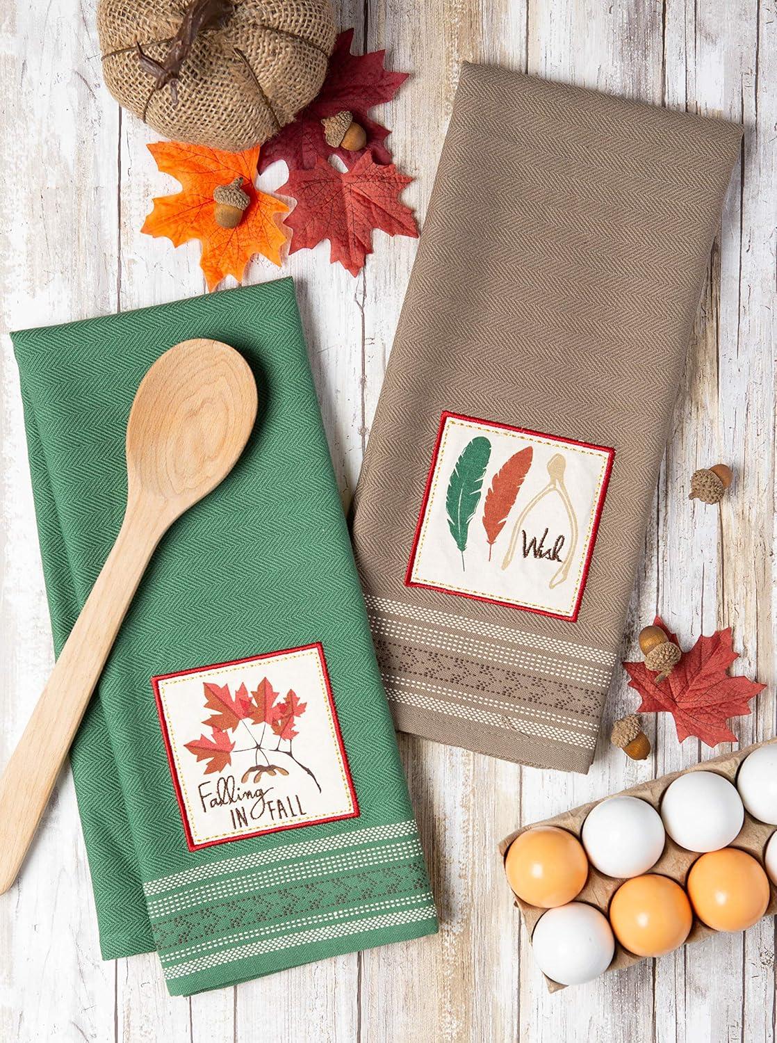 imageDII Thanksgiving Fall Kitchen Towels Collection Decorative Embellished Dish Towel Set 18x28 Falling Leaves 2 CountFalling Leaves