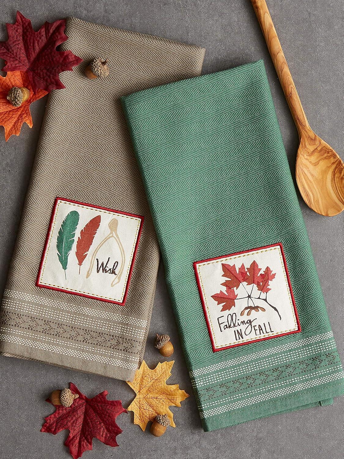 imageDII Thanksgiving Fall Kitchen Towels Collection Decorative Embellished Dish Towel Set 18x28 Falling Leaves 2 CountFalling Leaves