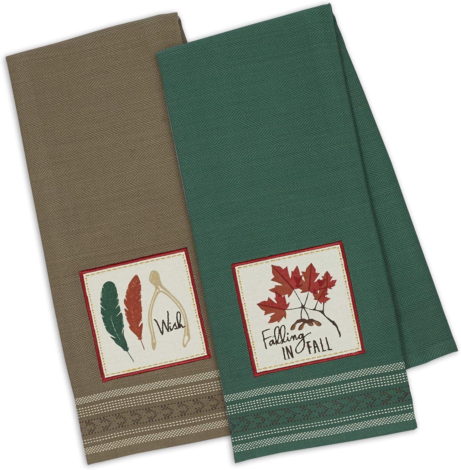 imageDII Thanksgiving Fall Kitchen Towels Collection Decorative Embellished Dish Towel Set 18x28 Falling Leaves 2 CountFalling Leaves