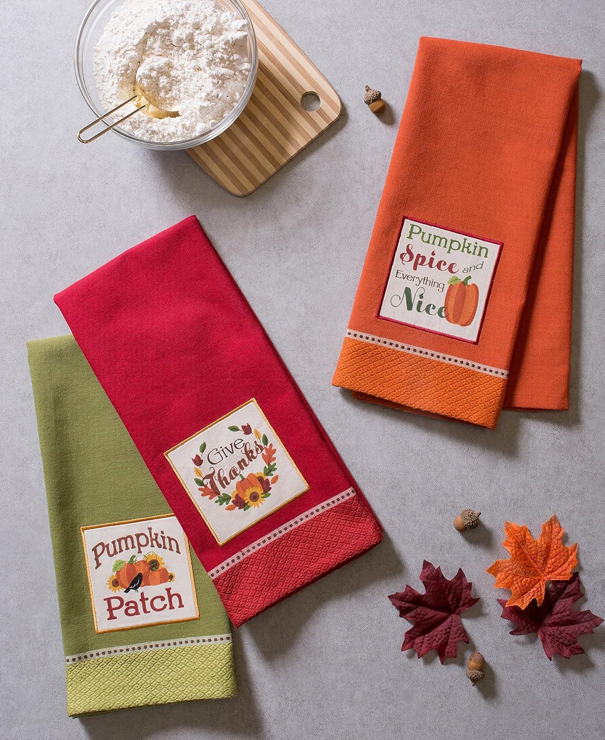 imageDII Thanksgiving Fall Kitchen Towels Collection Decorative Embellished Dish Towel Set 18x28 Wishes 2 CountCountry Pumpkin