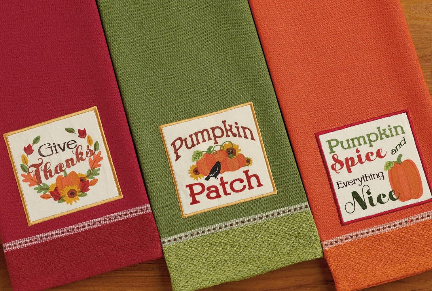 imageDII Thanksgiving Fall Kitchen Towels Collection Decorative Embellished Dish Towel Set 18x28 Wishes 2 CountCountry Pumpkin