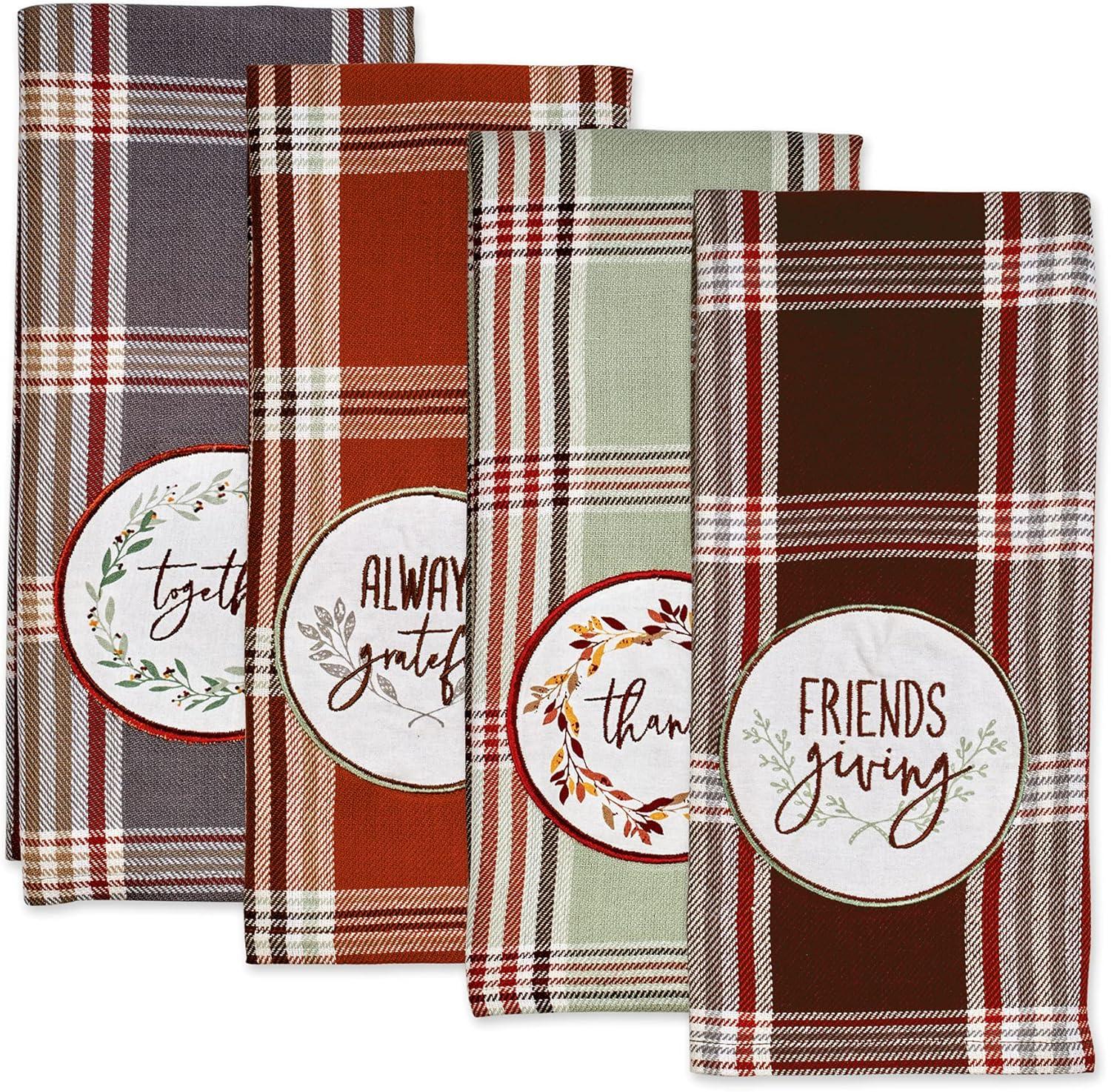 imageDII Thanksgiving Fall Kitchen Towels Collection Decorative Embellished Dish Towel Set 18x28 Wishes 2 CountCozy Picnic Plaid