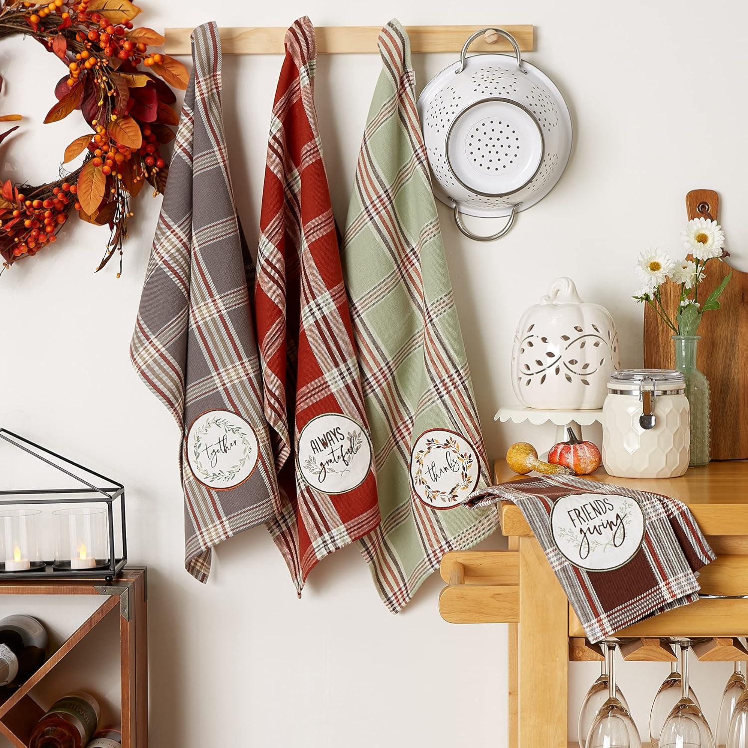 imageDII Thanksgiving Fall Kitchen Towels Collection Decorative Embellished Dish Towel Set 18x28 Wishes 2 CountCozy Picnic Plaid