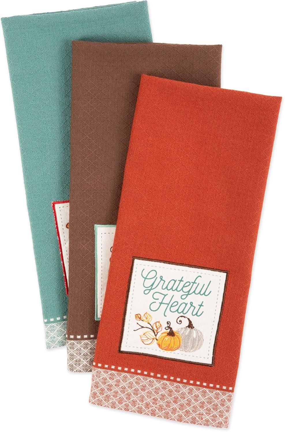imageDII Thanksgiving Fall Kitchen Towels Collection Decorative Embellished Dish Towel Set 18x28 Wishes 2 CountGrateful
