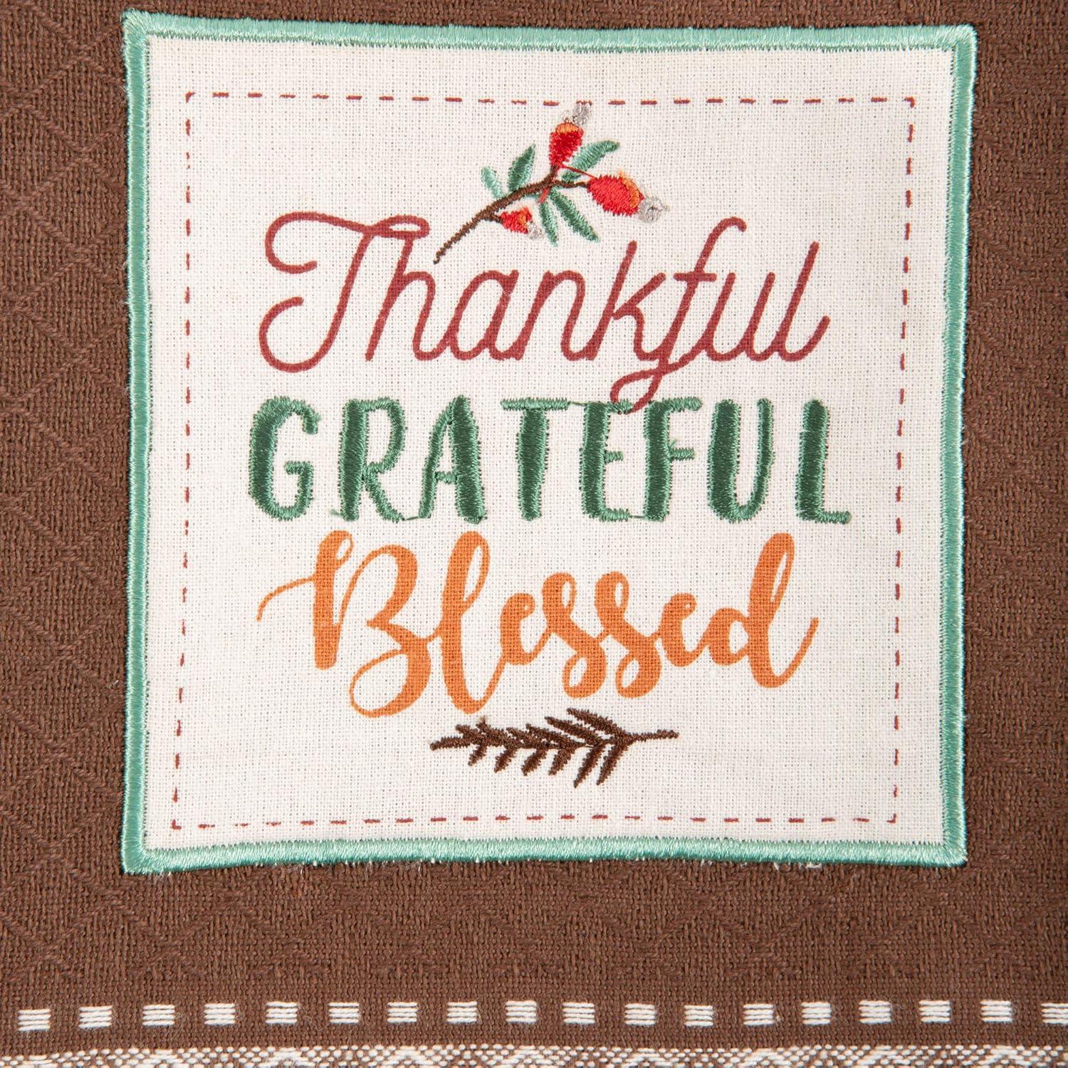 imageDII Thanksgiving Fall Kitchen Towels Collection Decorative Embellished Dish Towel Set 18x28 Wishes 2 CountGrateful