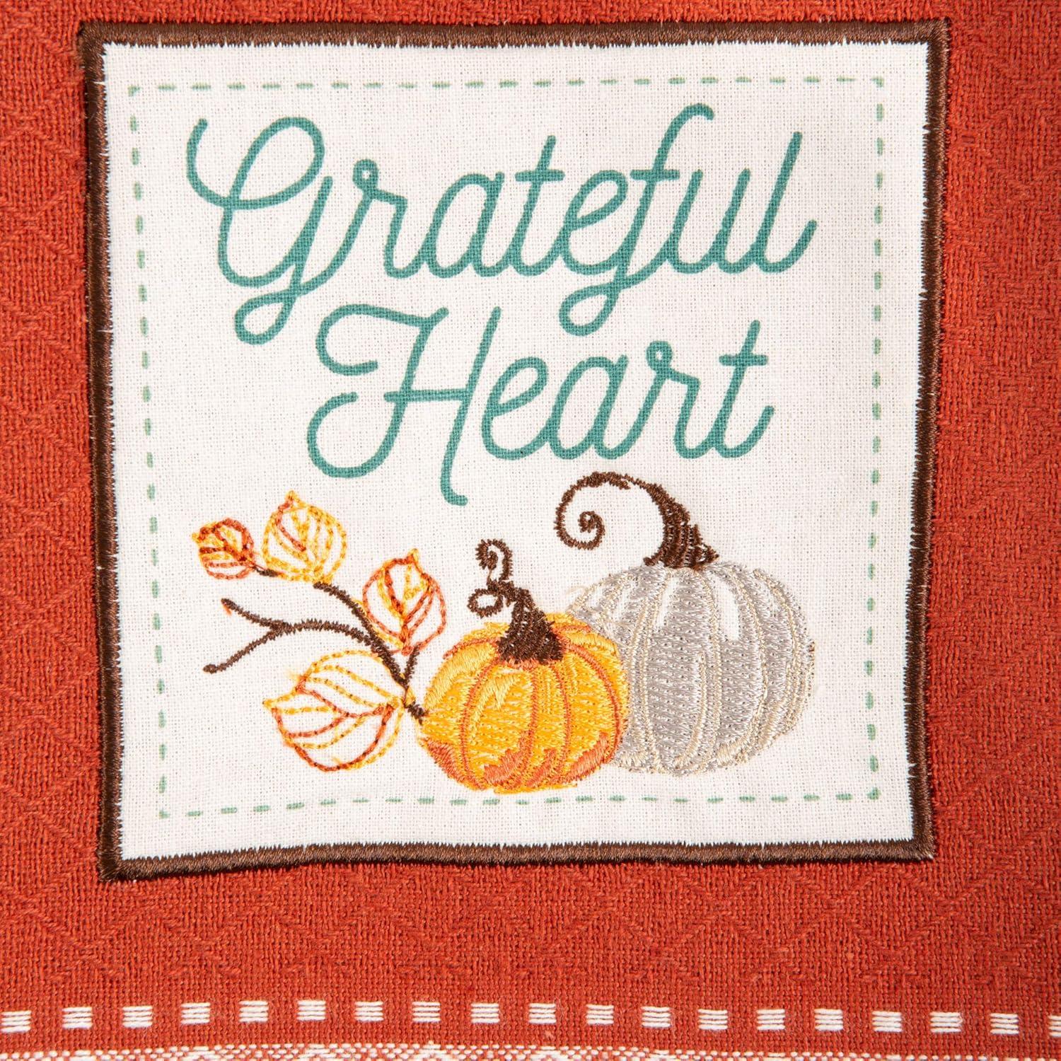 imageDII Thanksgiving Fall Kitchen Towels Collection Decorative Embellished Dish Towel Set 18x28 Wishes 2 CountGrateful