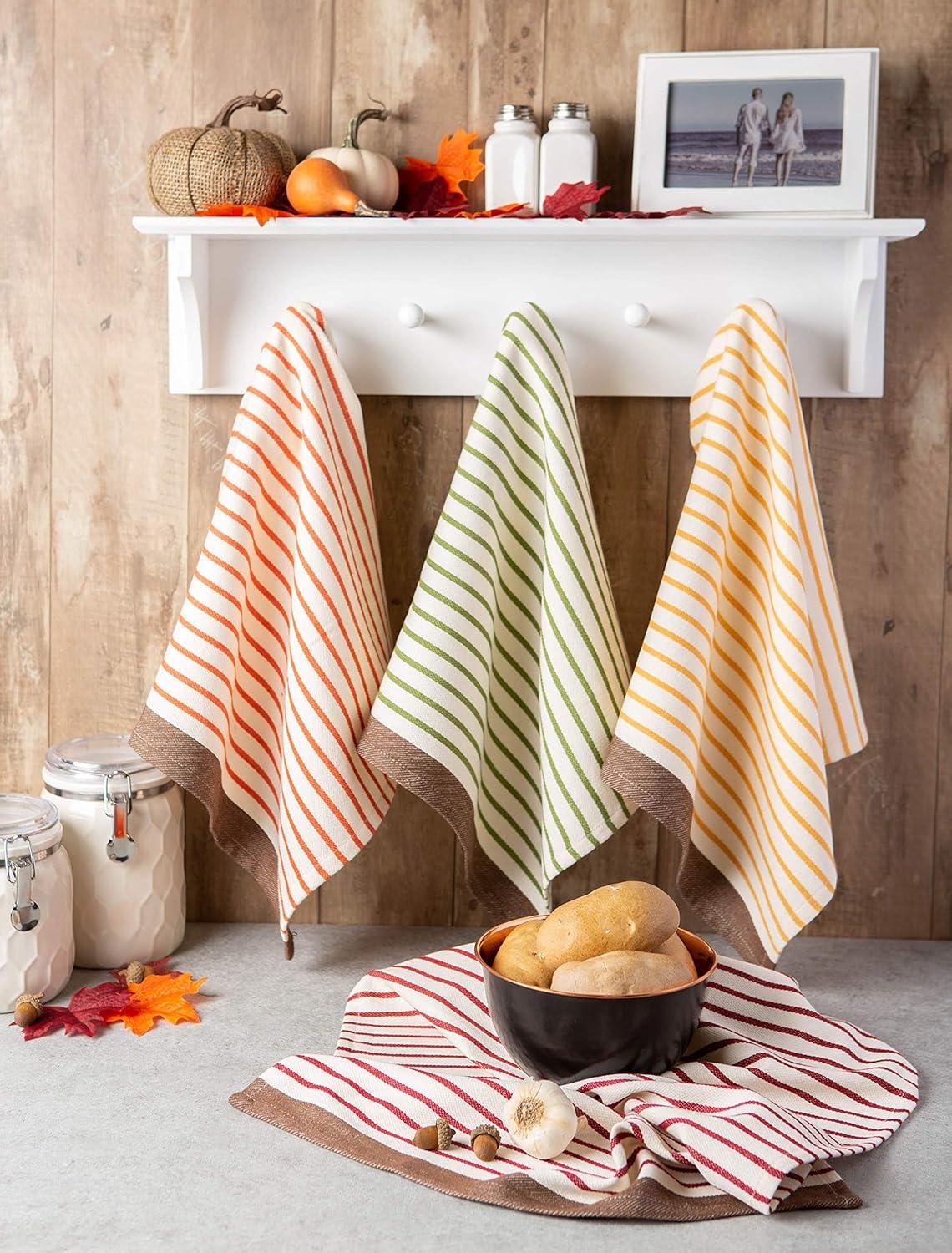 imageDII Thanksgiving Fall Kitchen Towels Collection Decorative Embellished Dish Towel Set 18x28 Wishes 2 CountHarvest Stripe