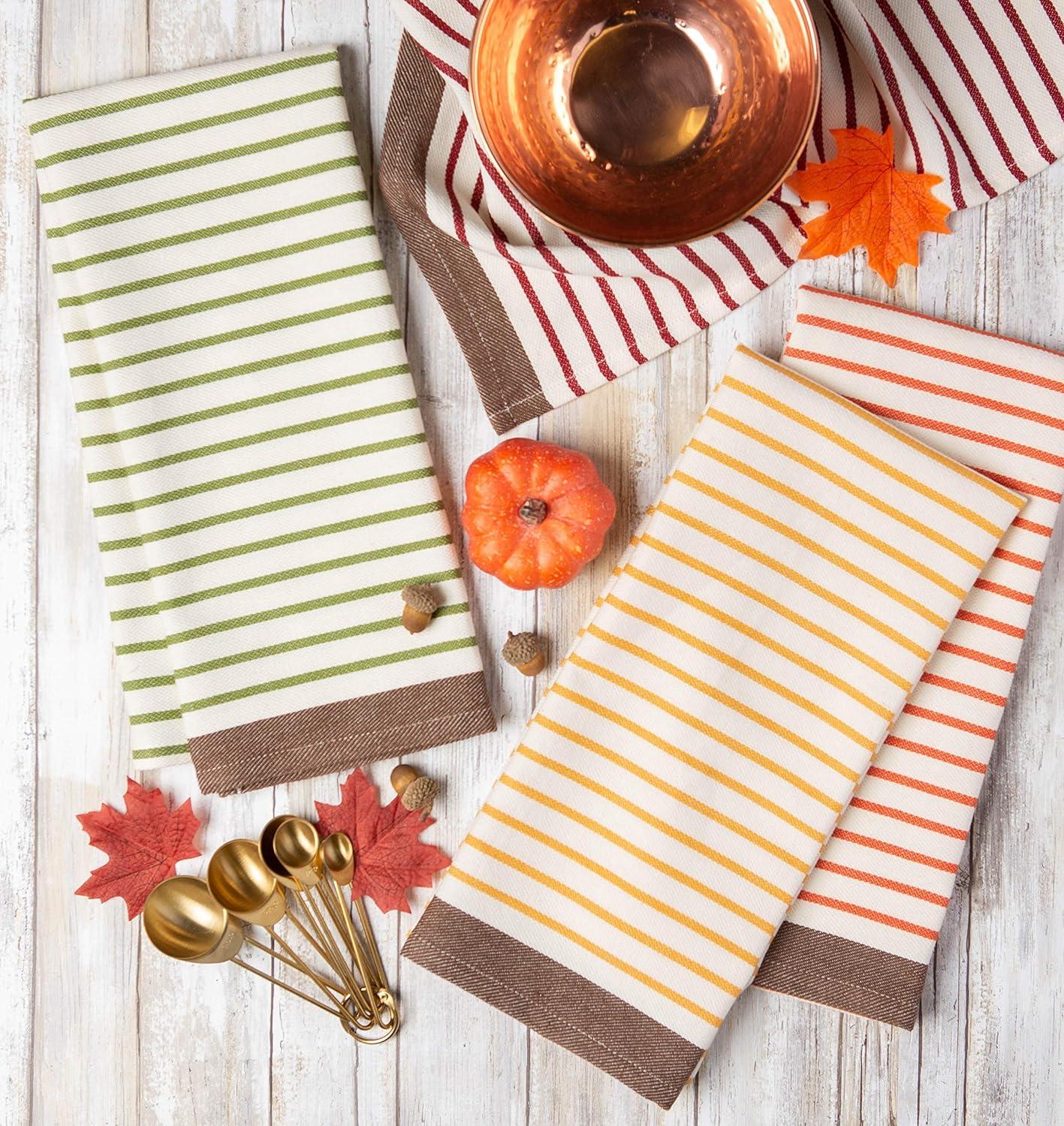 imageDII Thanksgiving Fall Kitchen Towels Collection Decorative Embellished Dish Towel Set 18x28 Wishes 2 CountHarvest Stripe